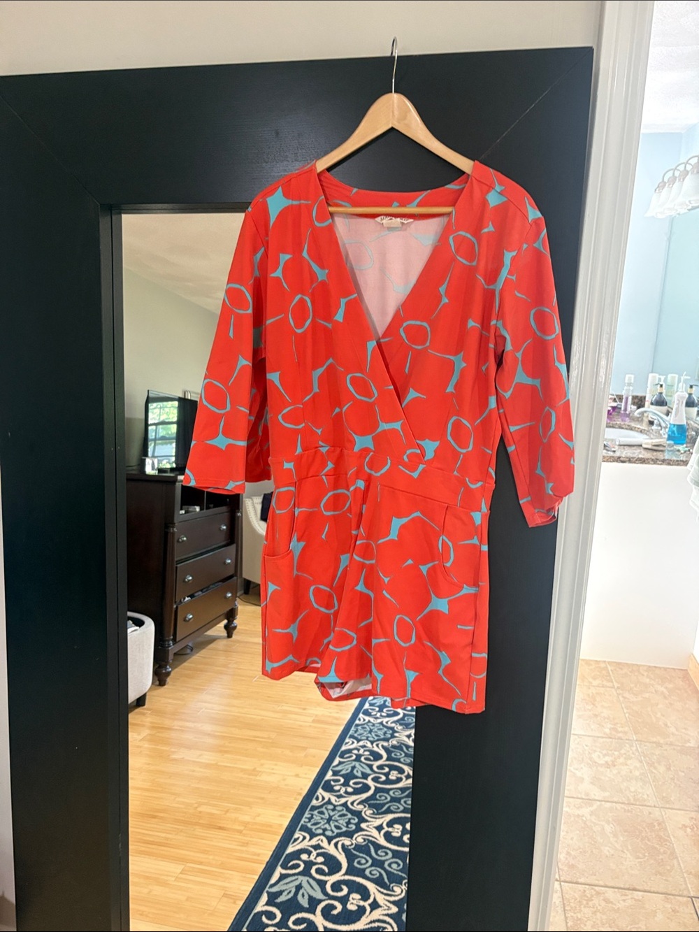 MAHI GOLD Romper Aqua Abstract Print